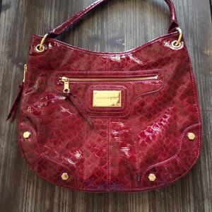 Gianni Bini Red Faux Patent Leather Pebbled Hobo